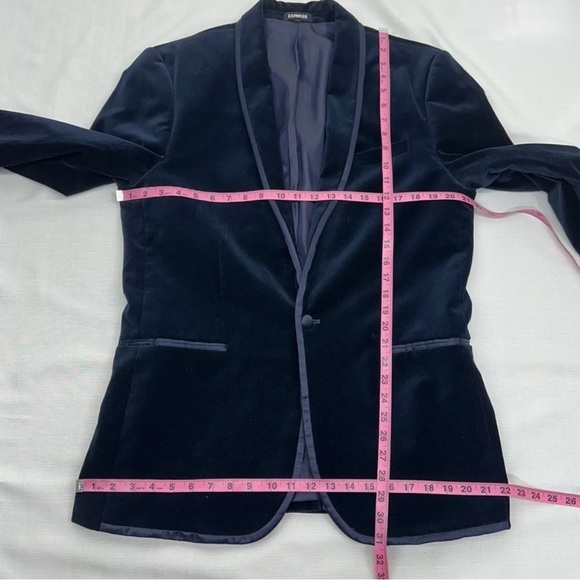 Express Men’s size 42L Slim Navy Blue Velvet Dobby Tuxedo Blazer - Picture 9 of 14